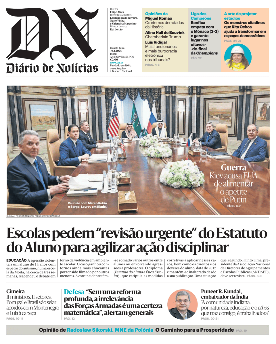 Prima-pagina-Diario de Noticias-edizione-di-oggi-20250219